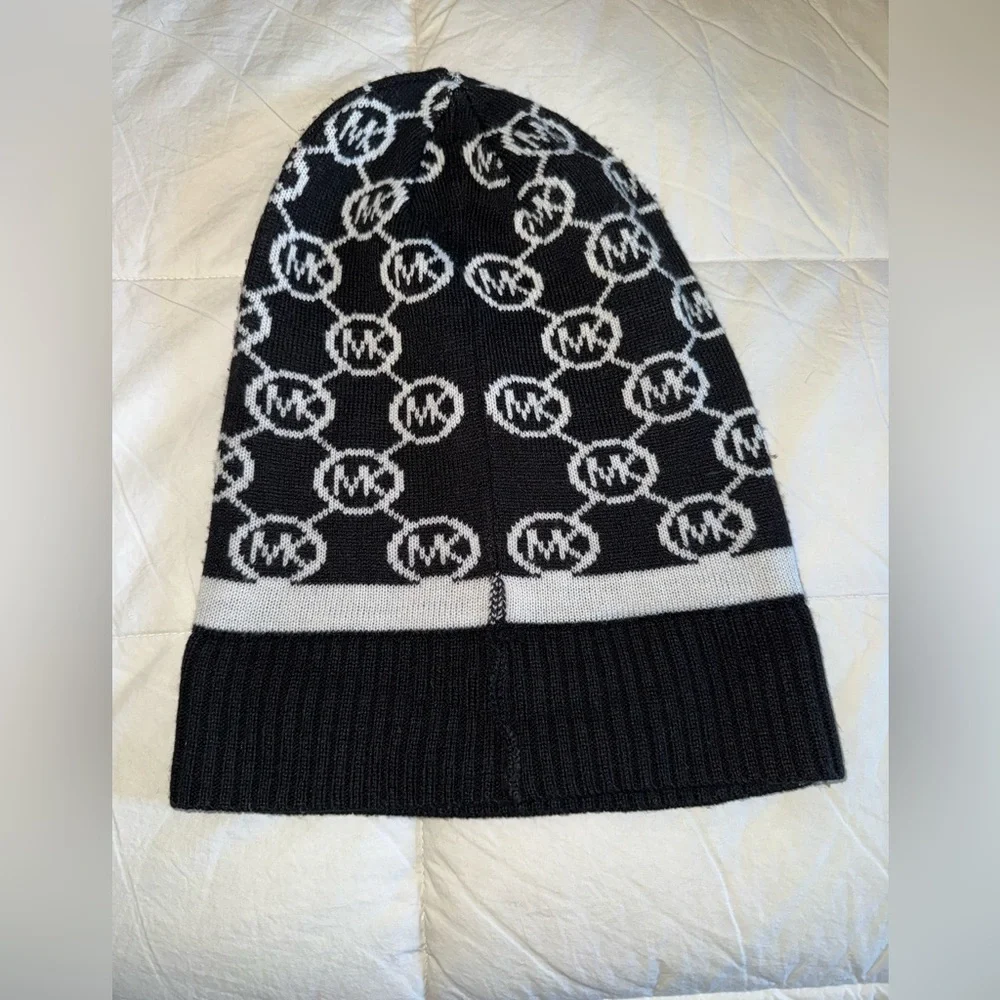 Michael Kors Black and White Logo Beanie